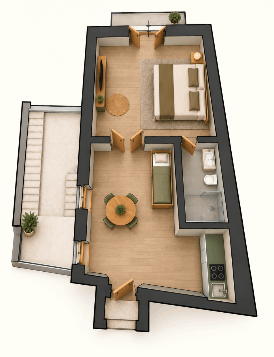Floor plan of Casa Bellomo apartment in Ortigia